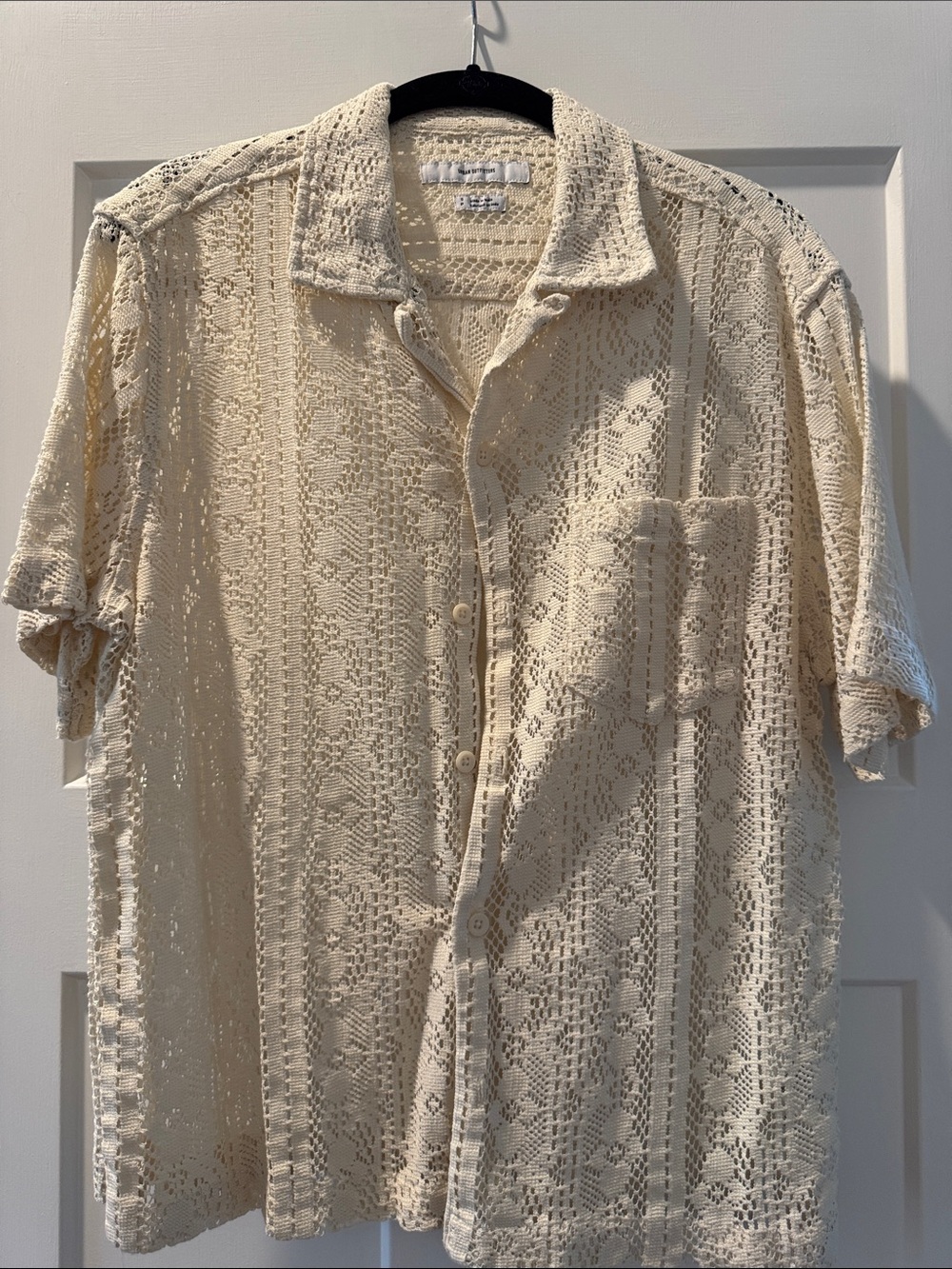 Urban Outfitters Cream Crochet Short Sleeve Button-Down Shirt